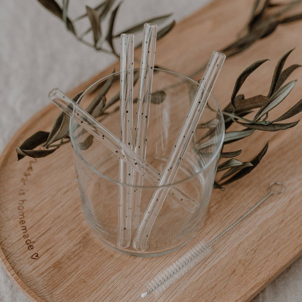 Black glass straws (13 cm, set of 4)