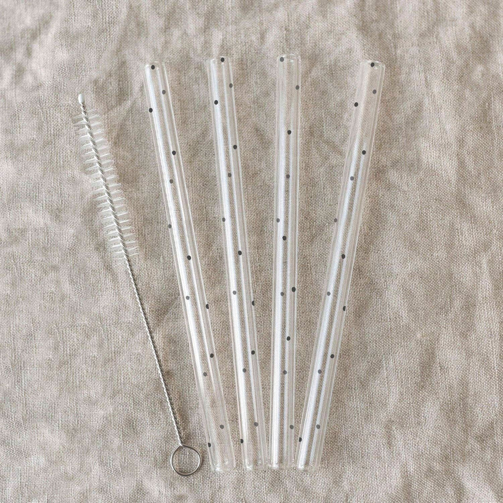 Black glass straws (13 cm, set of 4)