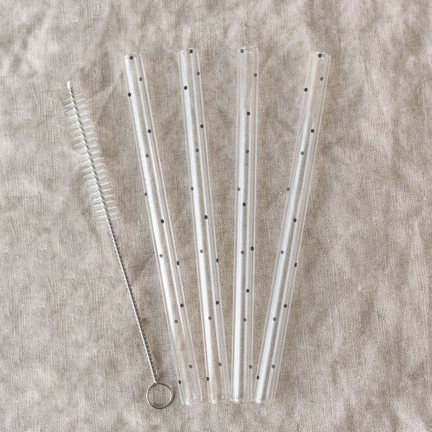 Black glass straws (13 cm, set of 4)